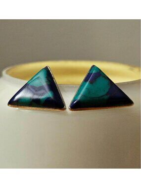 Vintage JDG Sterling Silver Azurite Triangular Stud Earrings